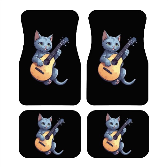 Rock Cat Playing Guitar - Funny Guitar Cat Car Mats