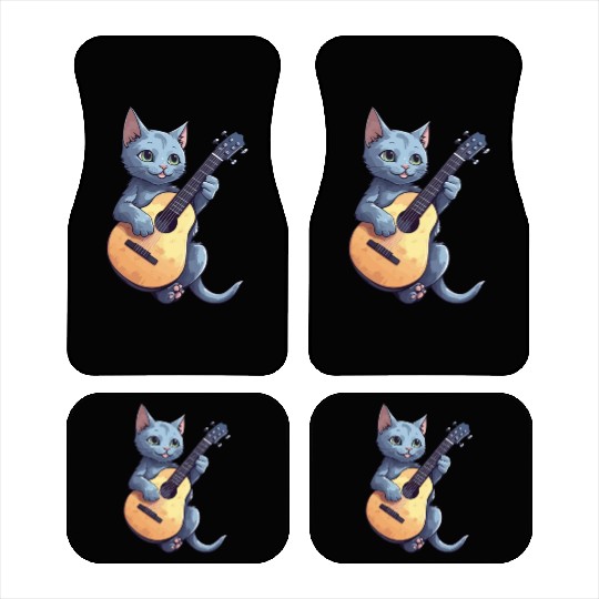 Rock Cat Playing Guitar - Funny Guitar Cat Car Mats