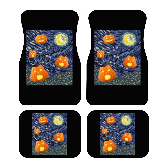 Starry Night with Pumpkins Funny Halloween Art Car Mats