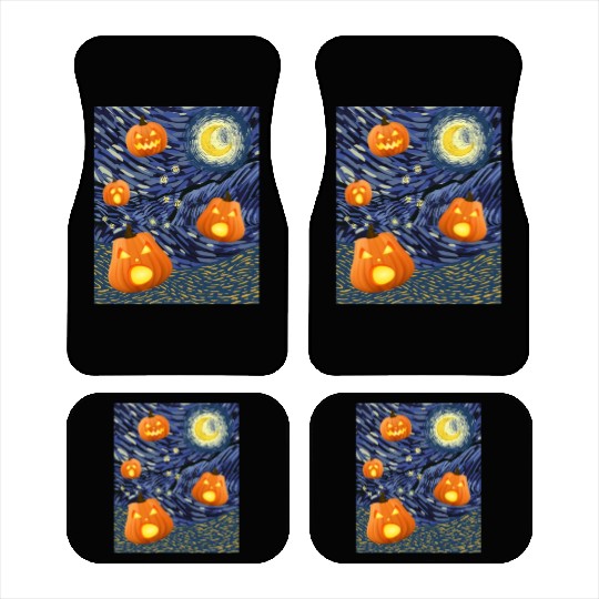 Starry Night with Pumpkins Funny Halloween Art Car Mats