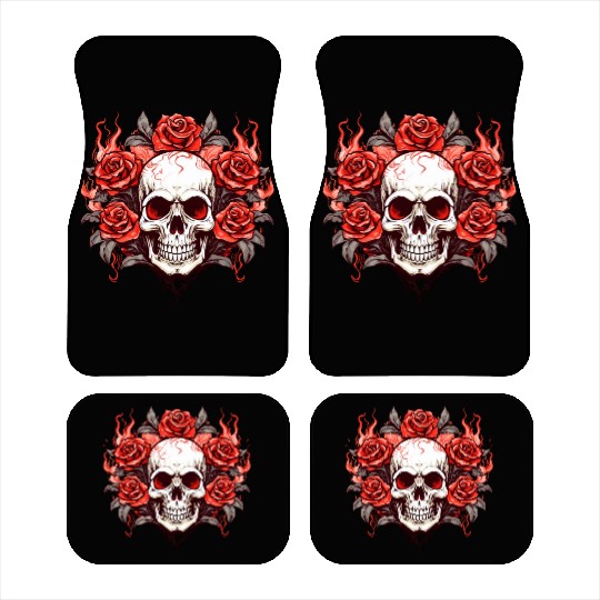 Halloween Roses and Skull Car Mats