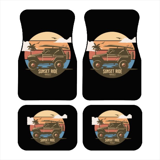 Sunset Ride - Beach Jeep - Groovy California T-Shi Car Mats