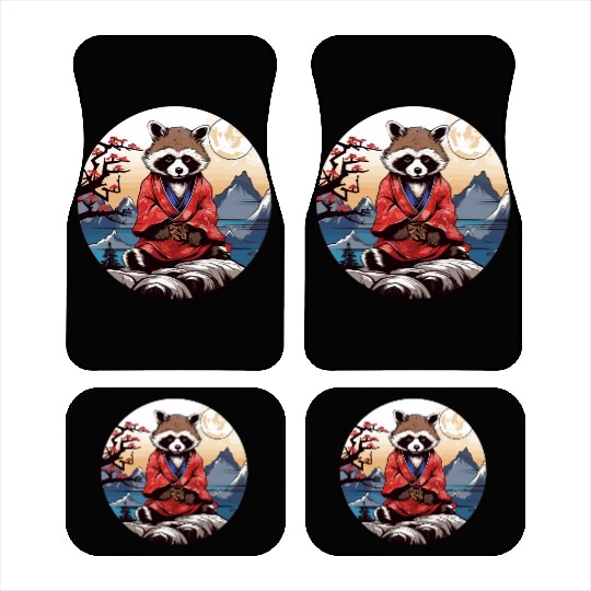 tanuki raccoon dog in kimono in anime style Car Mats
