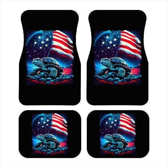 America turtle under Moon with American Flag Car Mats