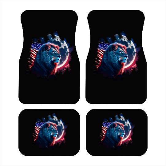America lion under Moon with American Flag Car Mats