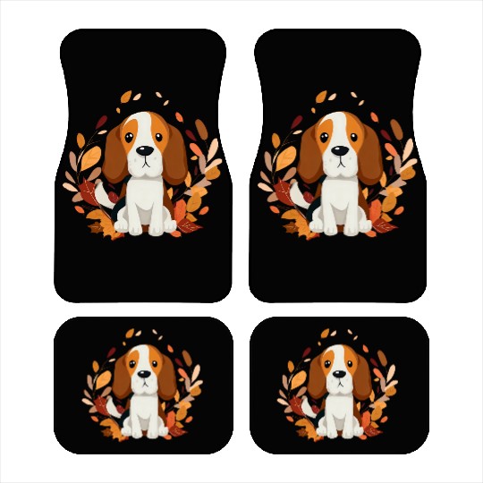 Beagle dog with autumn leaves Car Mats