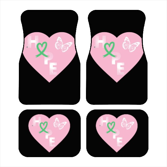 Liver Cancer Hope & Butterfly Heart Pink/Wht/Green Car Mats