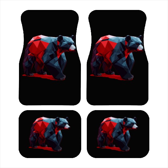 Wild Brown Bear Geometric Red Car Mats