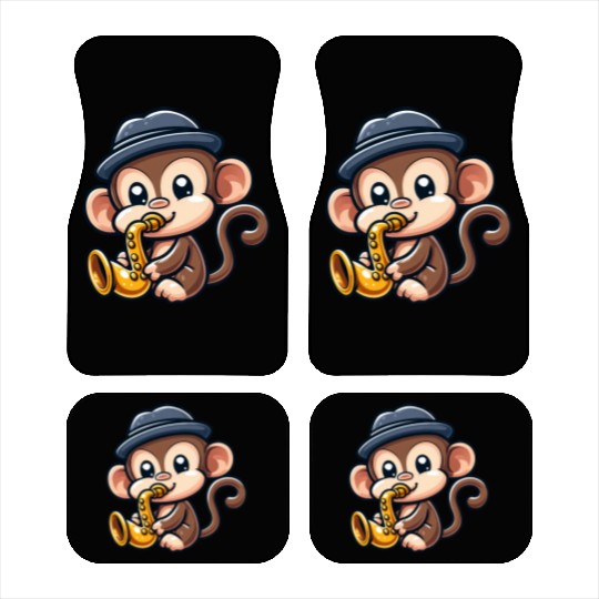 Chimpanzee with saxophone Car Mats