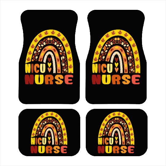 Rainbow Autumn NICU Nurse Maple Leaf Fall Vibes Car Mats
