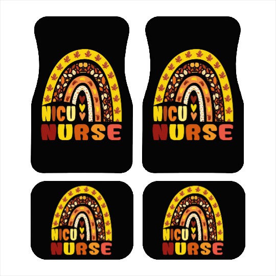 Rainbow Autumn NICU Nurse Maple Leaf Fall Vibes Car Mats