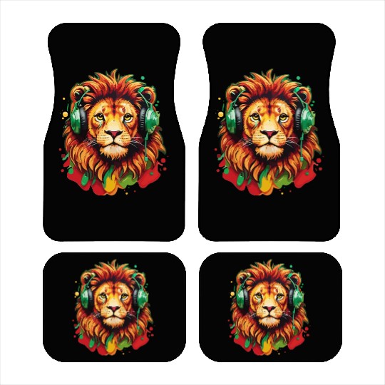 Reggae Lion with Headphones Car Mats