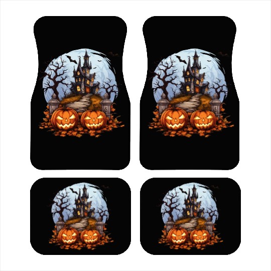 Spooky Haunted House Halloween Pumpkin Bat Car Mats