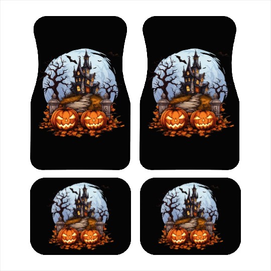 Spooky Haunted House Halloween Pumpkin Bat Car Mats