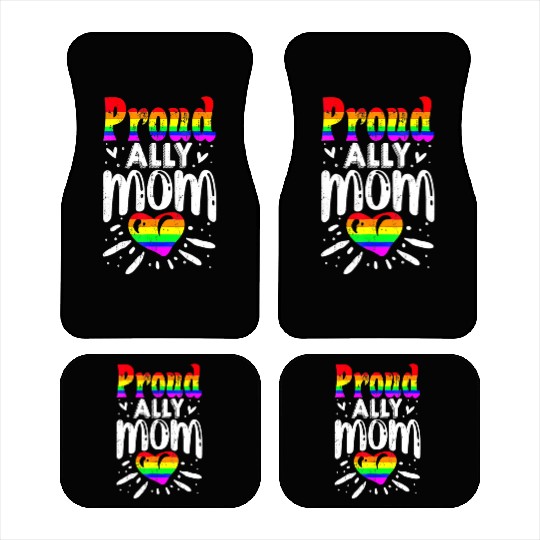 Retro Proud Ally Mom Rainbow Heart LGBT Gay Pride Car Mats
