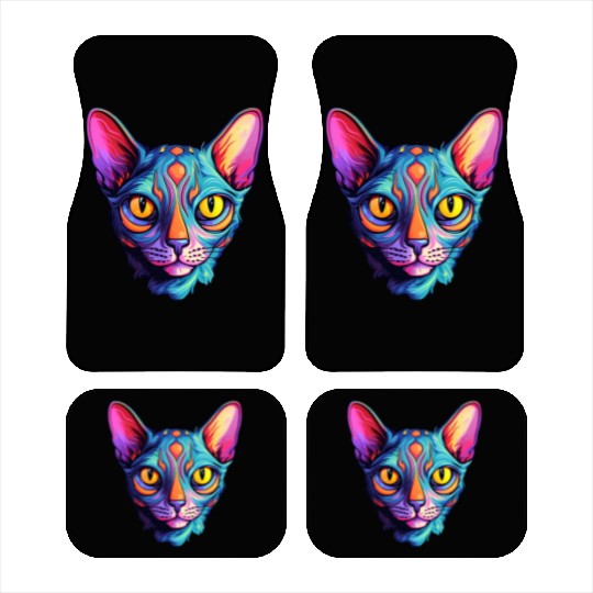 Sphynx Cat kitty Psychedelic Vibrant Colors Car Mats