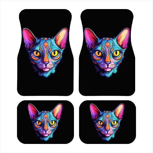 Sphynx Cat kitty Psychedelic Vibrant Colors Car Mats