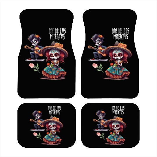 Vintage Mexican Day of the Dead skeleton Art Car Mats