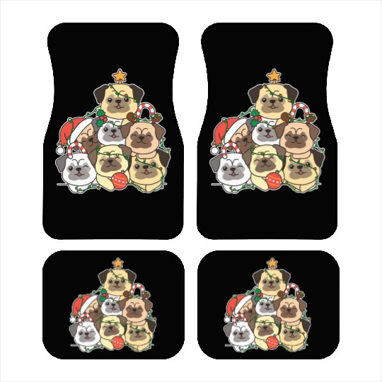 Pug Christmas Tree Funny Animal Christmas Car Mats