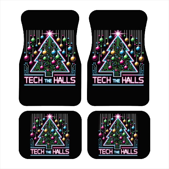 Tech the Halls - Christmas Tree in 8-bit Neon Car Mats