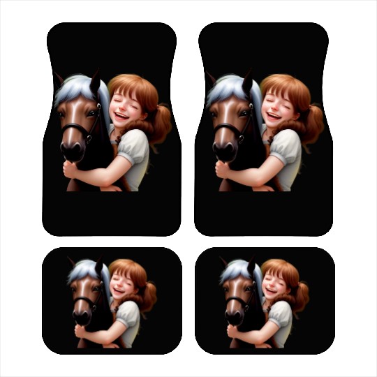 Little Girl Hugs Her Pony Car Mats