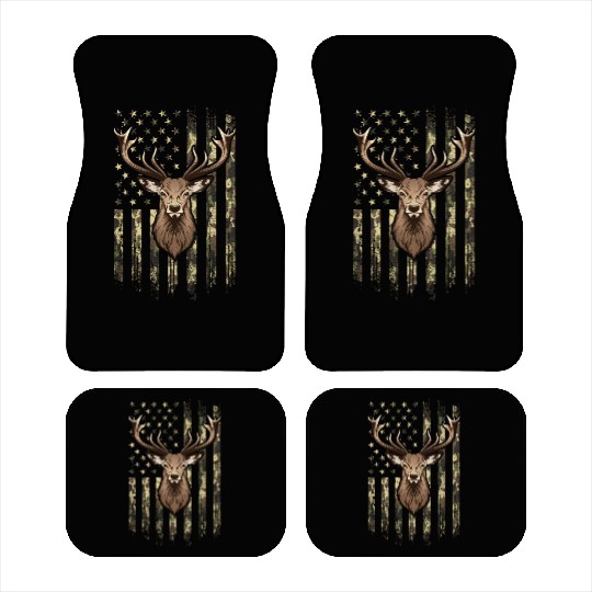 Deer Whitetail Buck American Camo Us Flag Deer Car Mats