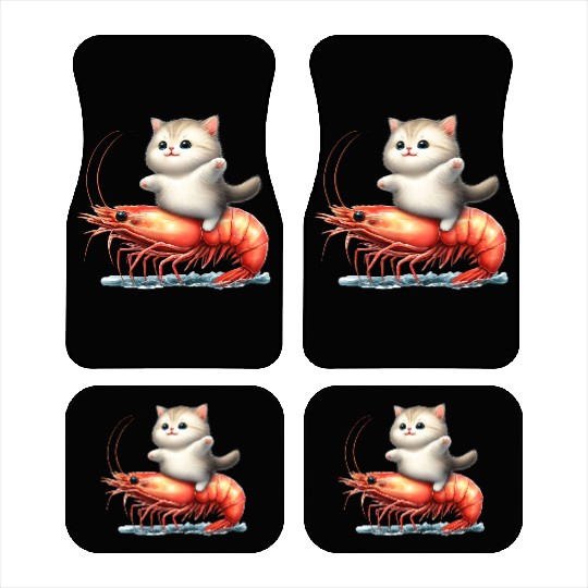 Cat rides on shrimp Car Mats
