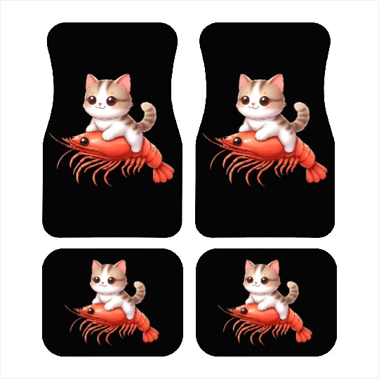 Cat rides on shrimp Car Mats