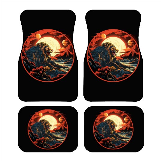 Red Japanese Style Mountain Lion Art Car Mats