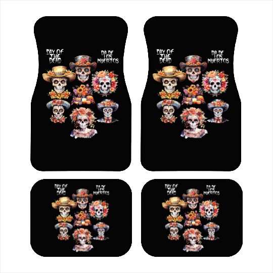 Vintage Mexican Day of the Dead Art Sugar Skulls Car Mats