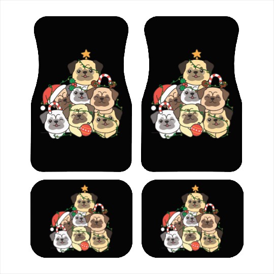 Pug Christmas Tree Funny Animal Christmas Car Mats