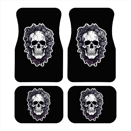 Scary Skull With Flowers Car Mats