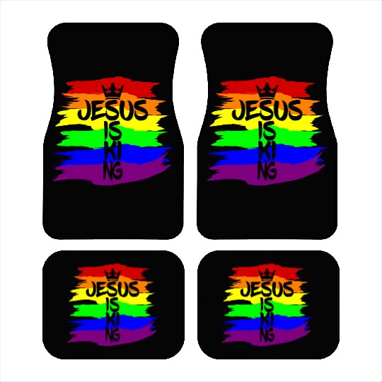 Queer Jesus is King Cross Crown Rainbow Colors Car Mats