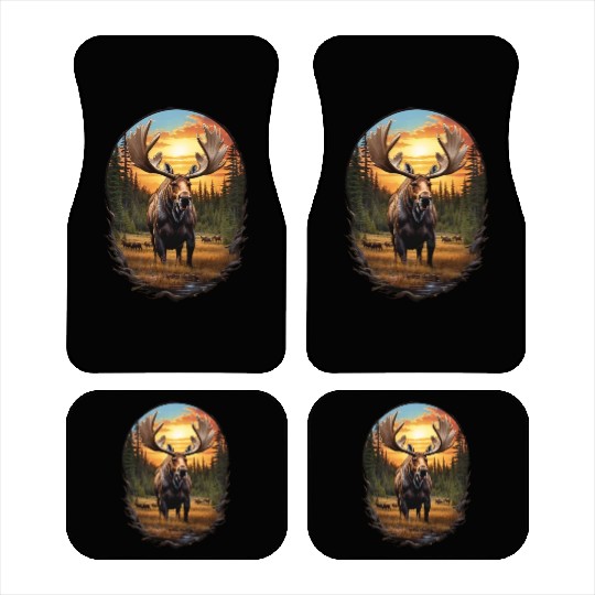 Smiling Moose Grazing Car Mats