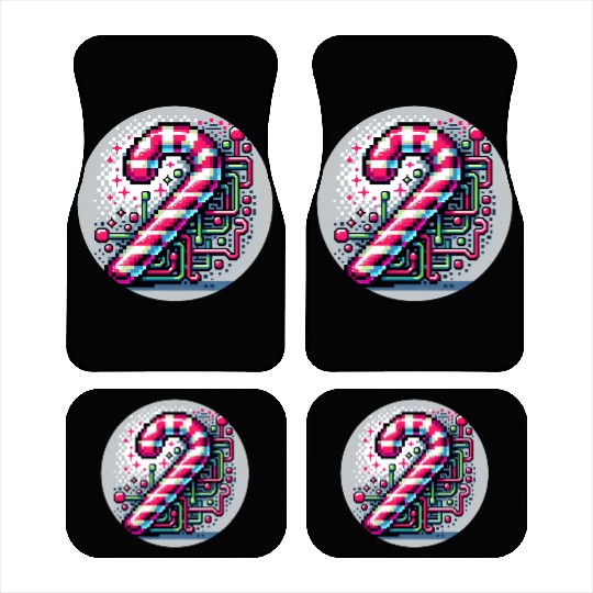 Neon Cyberpunk Candy Cane 8-Bit Pixel Christmas Car Mats