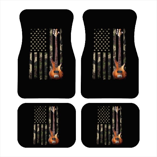 bass guitar american flag, funny bass player Car Mats