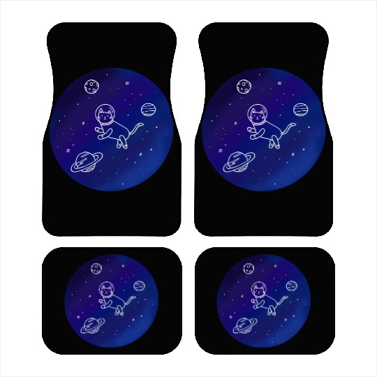 Doodle-Style Hand Drawn Space Cat Car Mats