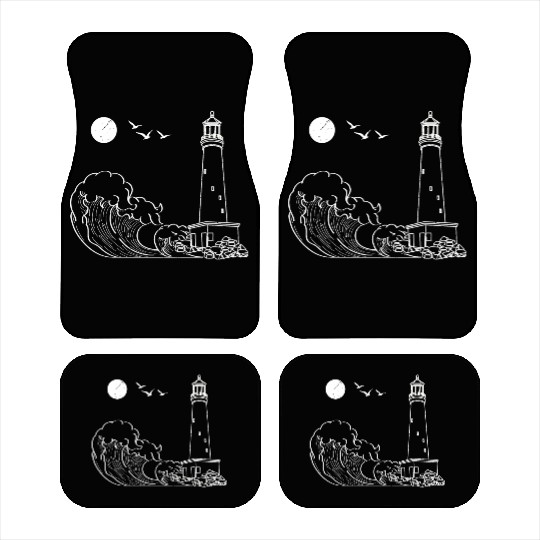 sea waves seagulls gift full moon lighthouse Car Mats