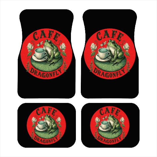 Cafe Dragonfly: Whimsical Serene Frog on Lily Pad Car Mats