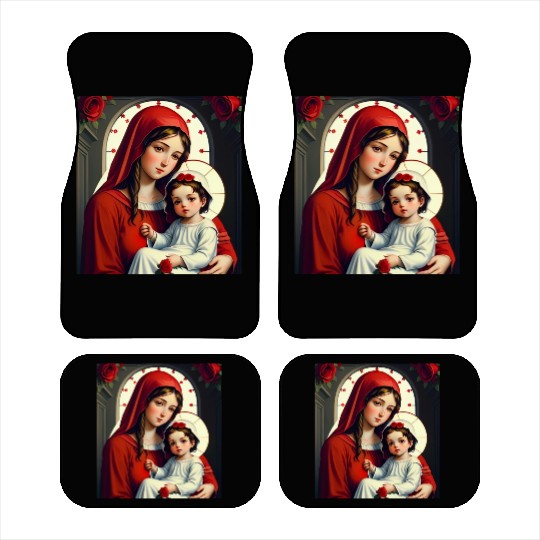 Mother Mary and Baby Jesus with Roses Car Mats