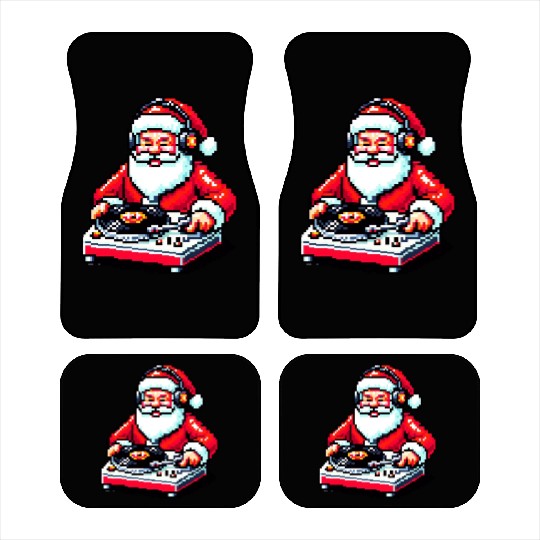 Retro 8-Bit DJ Santa: A Festive Musical Spin Car Mats