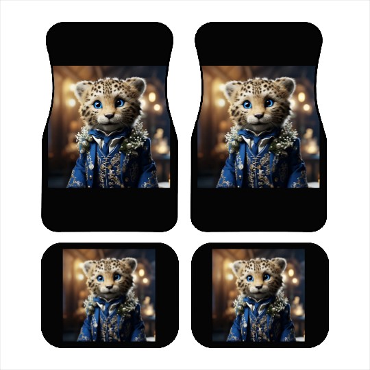 Cute Cheetah Cub Blue Eyes Tuxedo Cat Car Mats