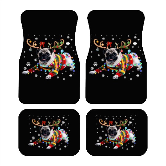 Funny Pug Dog Christmas Reindeer Christmas Lights Car Mats