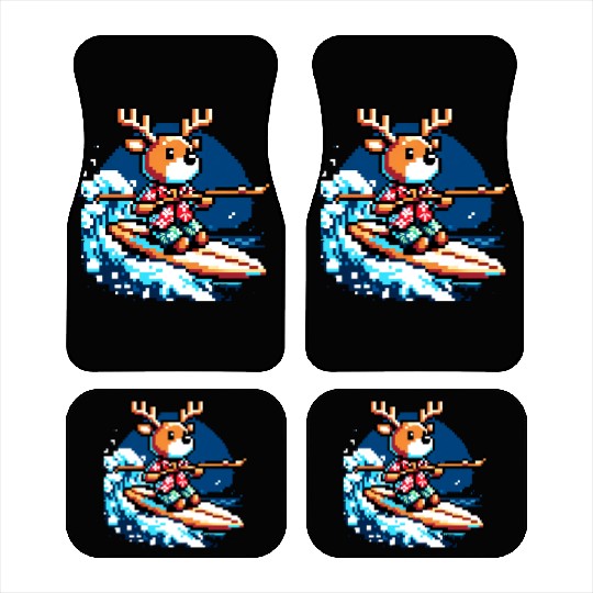 Surfing Reindeer: 8-Bit Holiday Wave Car Mats