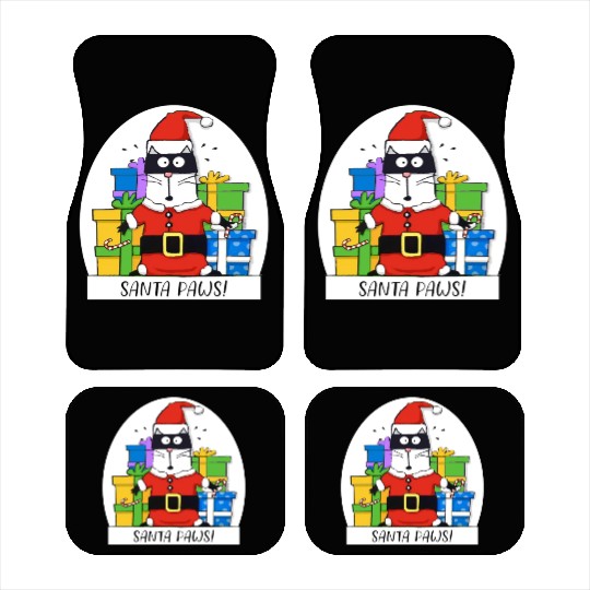 Surprised Cat Christmas Eve and Santa Paws Car Mats