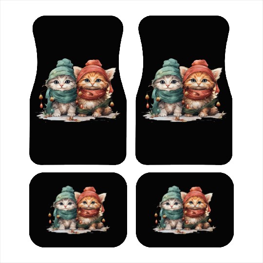 Sweet and playful Christmas kittens wearing hats Car Mats