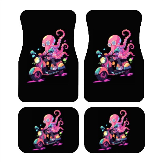 Octopus Riding Scooter Funny Motor Biker Moped Car Mats