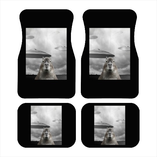 Funny Graphic Capybara Selfie with UFOs Weird Car Mats
