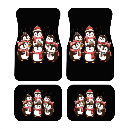 Festive Penguin Carolers Singing Christmas Carols Car Mats