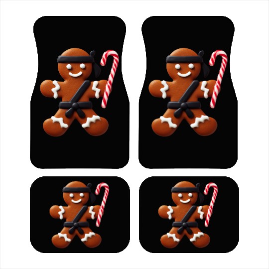 Funny Ninja Gingerbread Man Cookie Candy Cane Car Mats